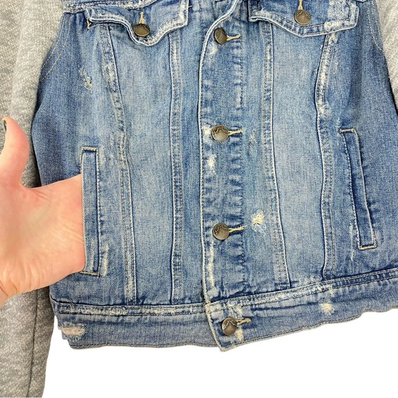 Free People Jean Jacket Womens Size Small Distressed Cropped Blue Gray Knit Slv - Picture 5 of 11